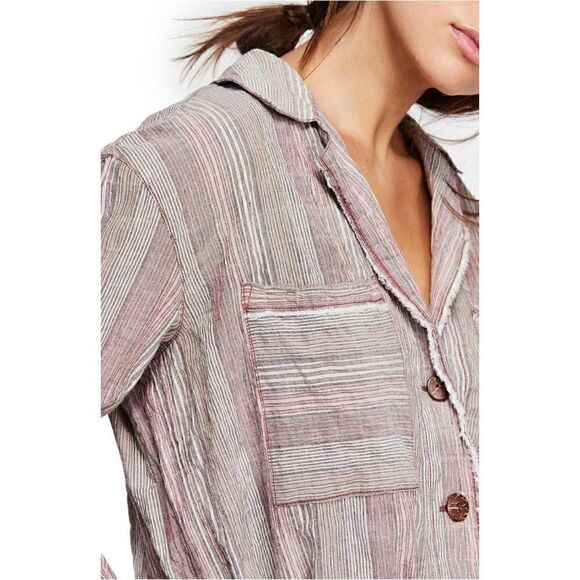 Free People Striped Button Down Shirt Top XS NEW - Picture 1 of 8